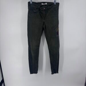 Zara Basic Olive Green Z1975 Denim Embroidered Floral Jeans Women‎ (26 inseam)